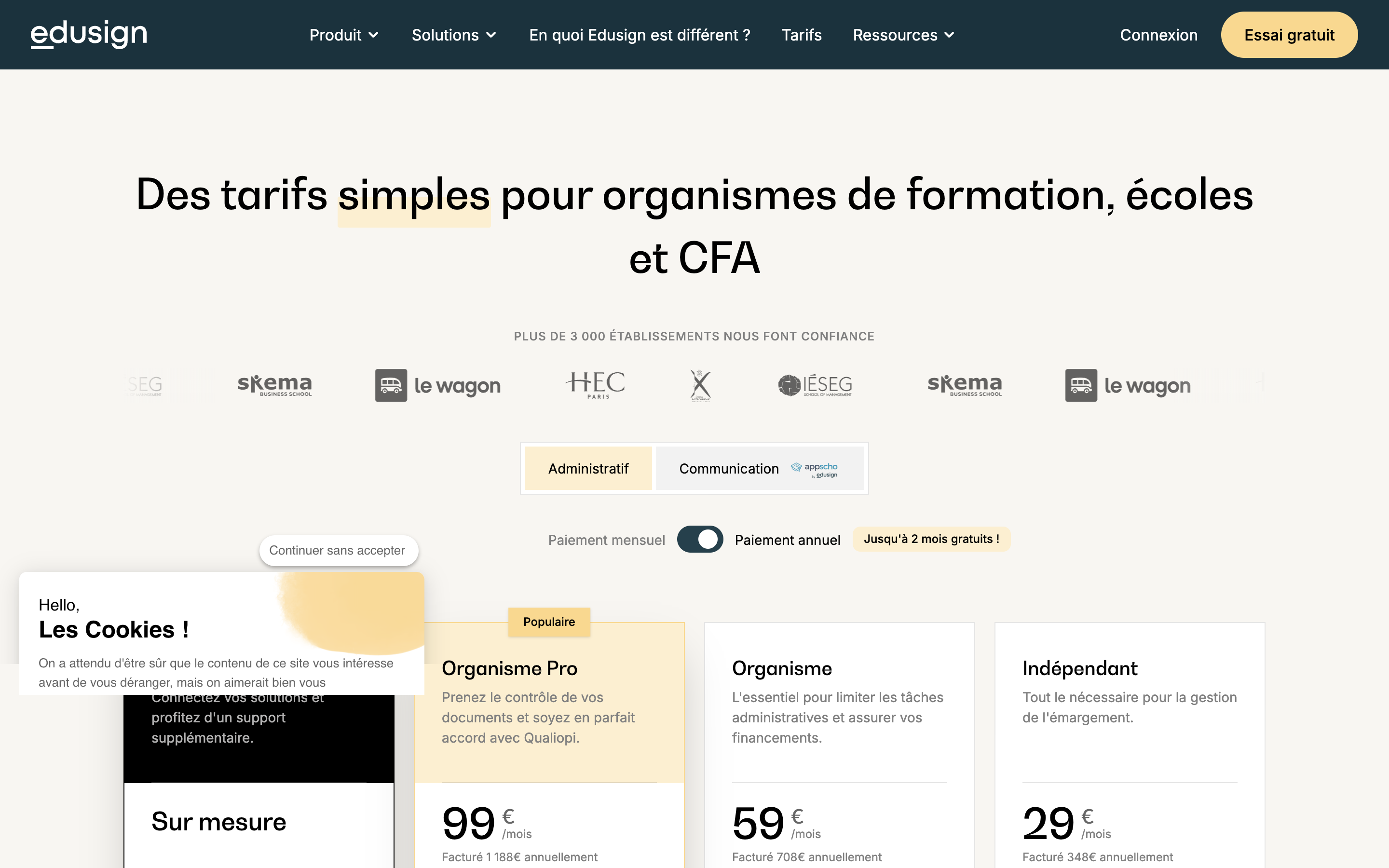 Captured Tarifs et formules | Edusign