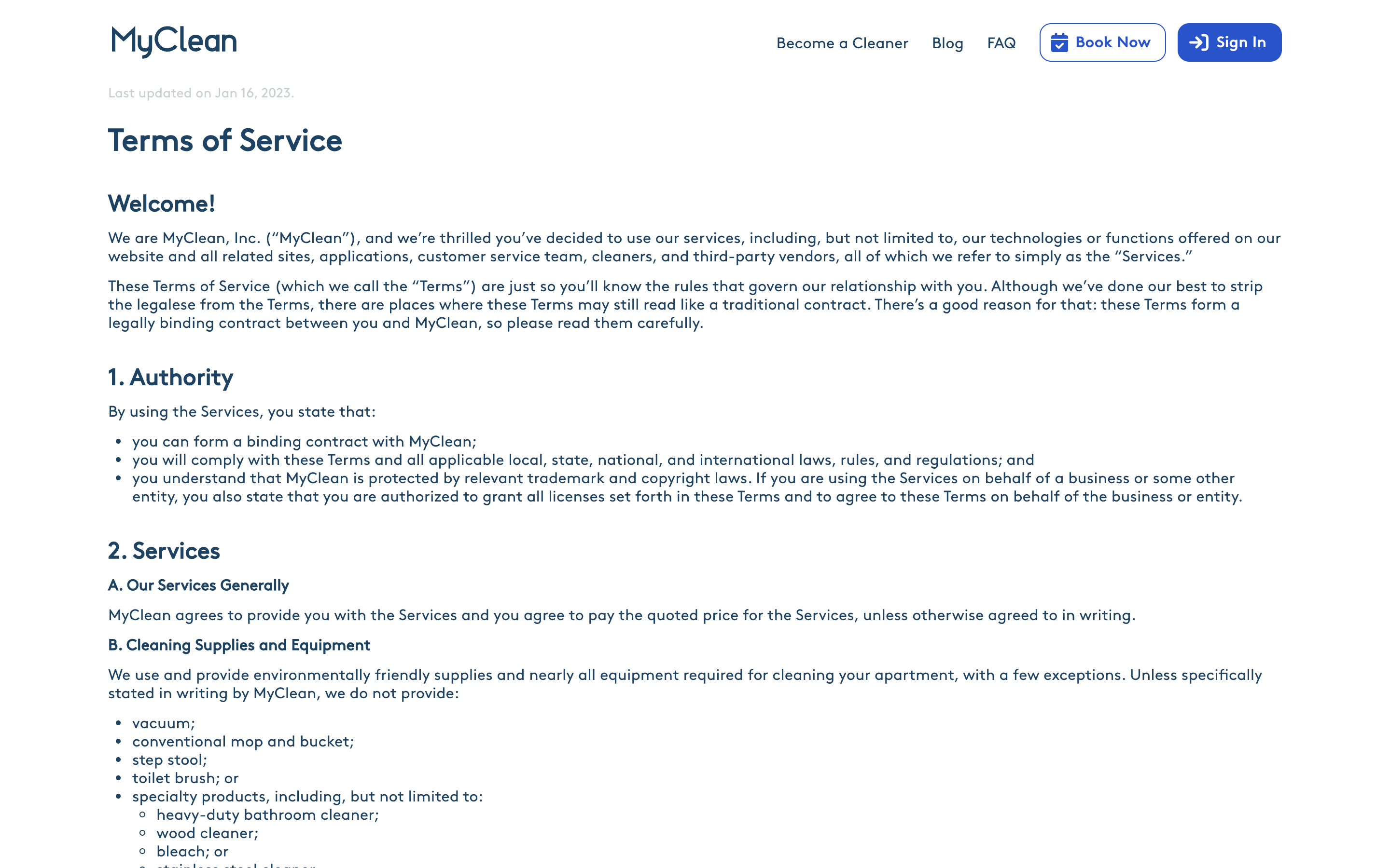 Captured myclean.com/terms-of-service