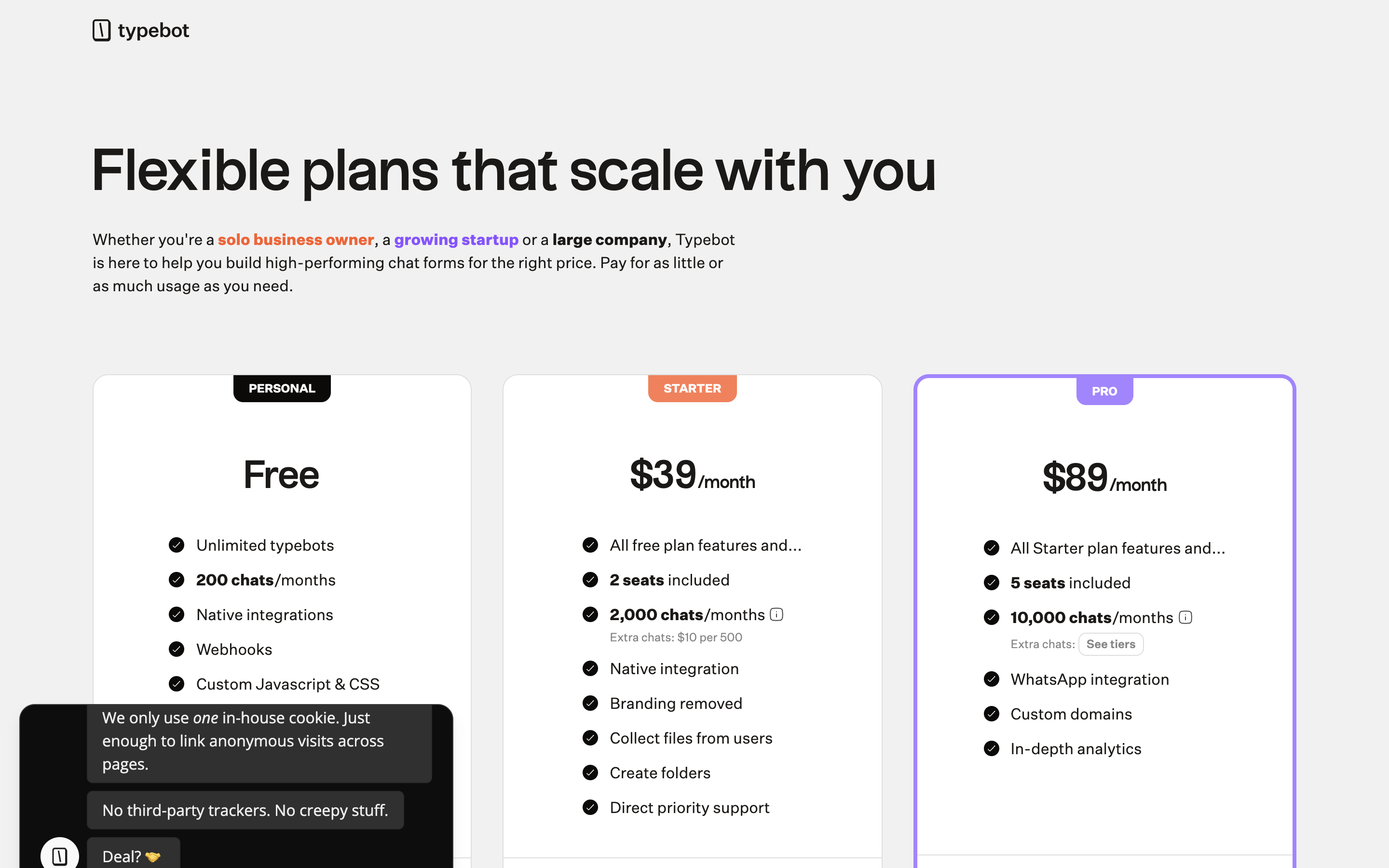 Captured Pricing | Typebot